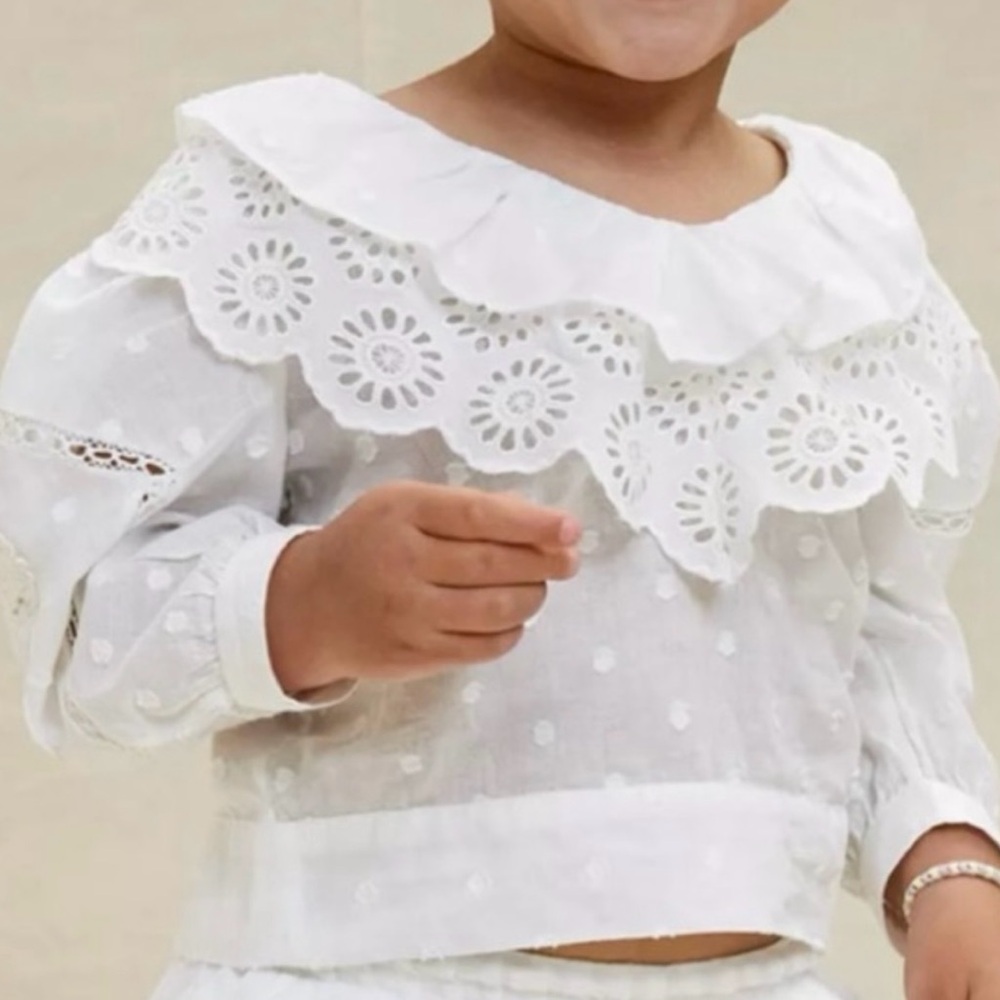 Anthropologie White Ruffle Lace Eyelet Kids Blouse